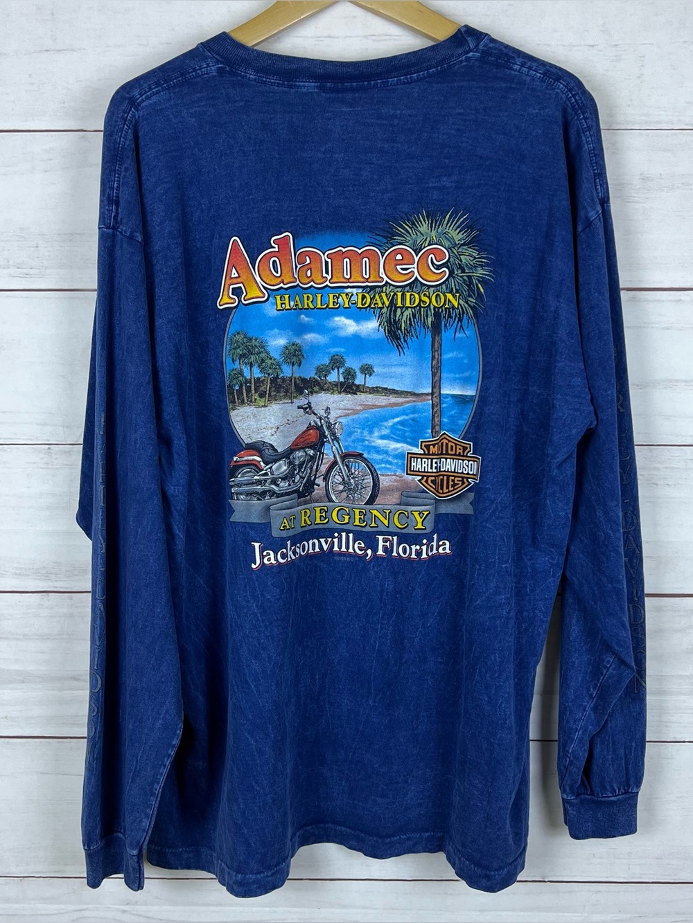 Harley Davidson 2005 Jacksonville Florida Long Sleeve Blue T-Shirt Mens Large